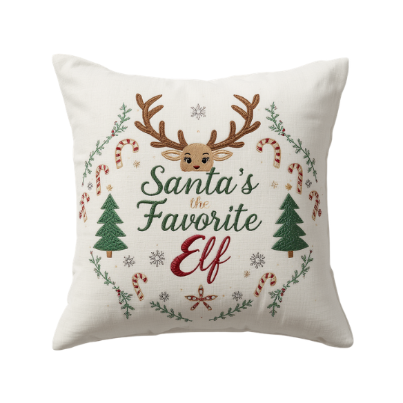 Santa's Favorite Elf Embroidered Throw Pillow