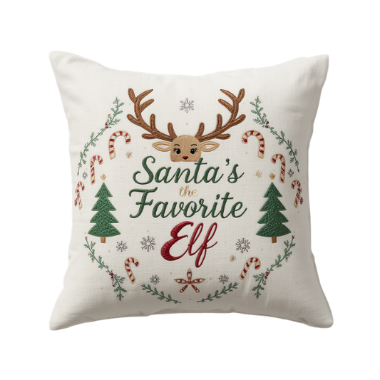 Santa's Favorite Elf Embroidered Throw Pillow
