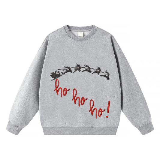 Embroidered HO HO HO Santa Sleigh Sweater