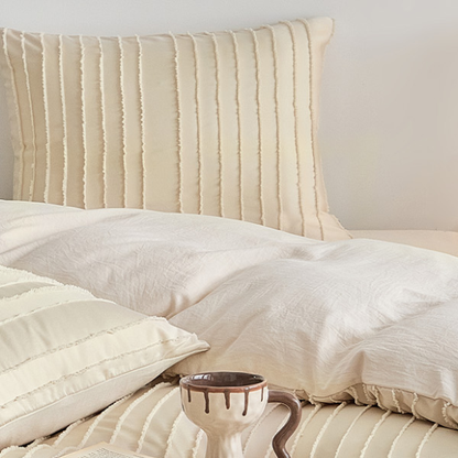 Luxurious Tufted Duvet Cover Set – Queen Size | Striped Textured Boho Bedding | Ultra-Soft Washed Microfiber | 3-Piece Set