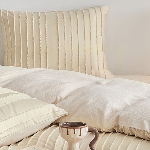 Luxurious Tufted Duvet Cover Set – Queen Size | Striped Textured Boho Bedding | Ultra-Soft Washed Microfiber | 3-Piece Set