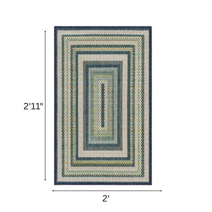 Coastal-Inspired Geometric Rug – Fade & Stain-Resistant,Ivory,Green,Blue Pattern, Ideal for Indoor/Outdoor Use