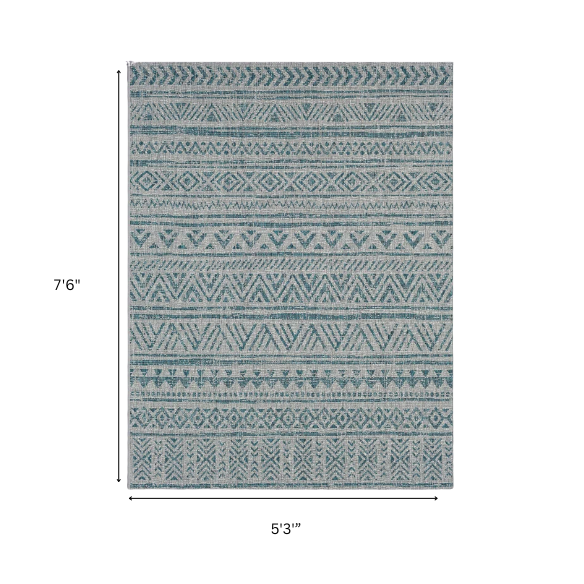Striped Geometric Area Rug – Aqua & Taupe, Durable Polypropylene, Low-Pile Design for High-Traffic Indoor/Outdoor Spaces