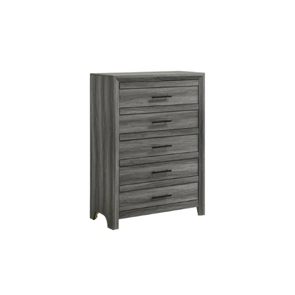 Stylish Dark Grey Wooden 5-Piece Twin Bedroom Set: Luxurious Rustic Solid Wood Design