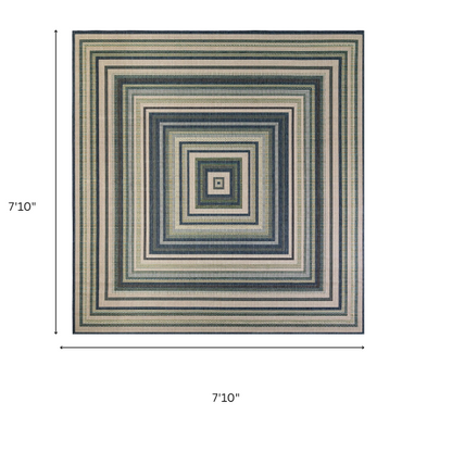 Coastal-Inspired Geometric Rug – Fade & Stain-Resistant,Ivory,Green,Blue Pattern, Ideal for Indoor/Outdoor Use