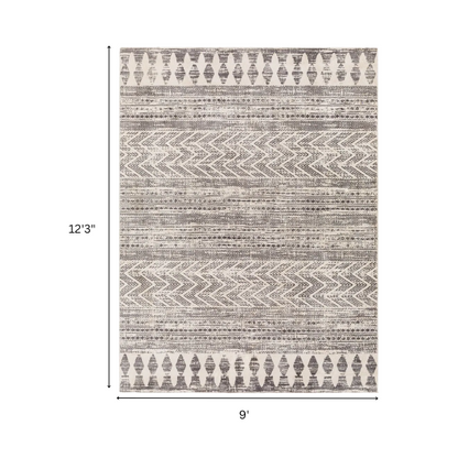 Southwestern-Inspired Geometric Rug – Dark Grey Diamond, Chevron & Dot Patterns on Off-White, Stain-Resistant, Perfect for High-Traffic Areas
