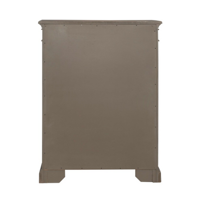 Timeless Elegance Barrigan 6-Piece King Panel Bed, Dresser, Mirror, Chest & Nightstand Set – Dusty Taupe Finish, Burnished Brass Accents, Full Extension Drawers, Cedar & Felt-Lined Drawers, Decorative Fretwork, and Built-in Charging Station