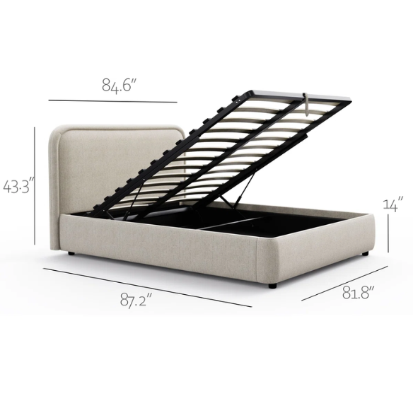 Premium Upholstered Aurora Lift-Up Storage Bed with Elegant Boucle Performance Fabric, Plush Foam-Padded Headboard, and Spacious Under-Bed Storage for a Clutter-Free Bedroom
