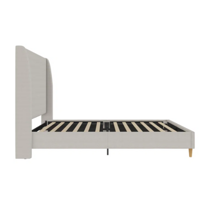 Luxurious Queen Size Upholstered Wingback Bed in Soft Linen Fabric