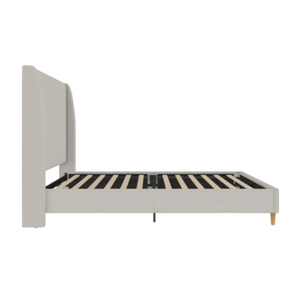 Luxurious Queen Size Upholstered Wingback Bed in Soft Linen Fabric