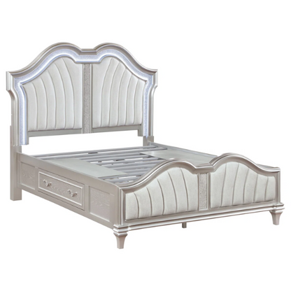 5-Piece Queen Bedroom Set with Silver Oak Finish, LED Lighting, Crystal Accents, and Built-In Storage – Includes Bed, Nightstand, Dresser, Mirror, and Chest
