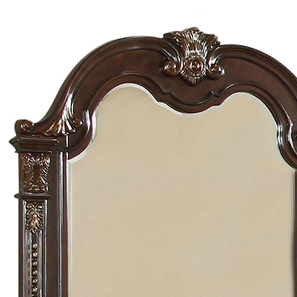 Classic Elegance 5-Piece Queen Bedroom Set in Dark Walnut with Button-Tufted Headboard, Marble-Topped Nightstand, 11-Drawer Dresser, Beveled Mirror, and Storage Chest