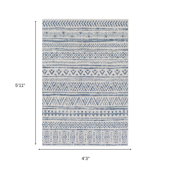 Striped Geometric Area Rug – Blue & Cream White, Durable Polypropylene, Low-Pile Design for High-Traffic Indoor/Outdoor Spaces