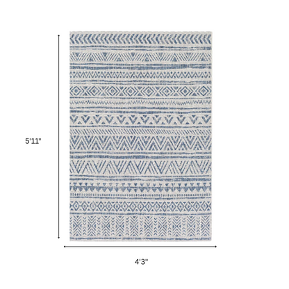 Striped Geometric Area Rug – Blue & Cream White, Durable Polypropylene, Low-Pile Design for High-Traffic Indoor/Outdoor Spaces