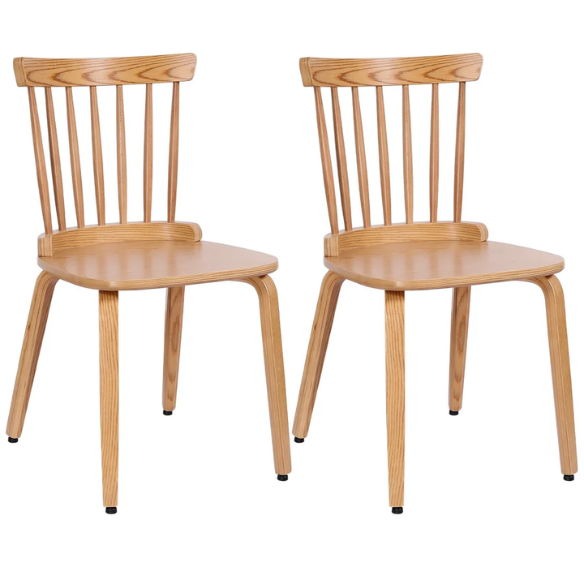 Solid Wood Slat Back Windsor Dining Chairs (Set of 2) – Sturdy, Eco-Friendly Construction with Ergonomic Backrest & Adjustable Foot Pads
