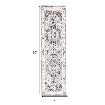 Distressed Oriental-Inspired Indoor Rug – Gray, Silver & Ivory Medallion Pattern, Stain-Resistant, Fade-Resistant, Perfect for Traditional & French Country Décor