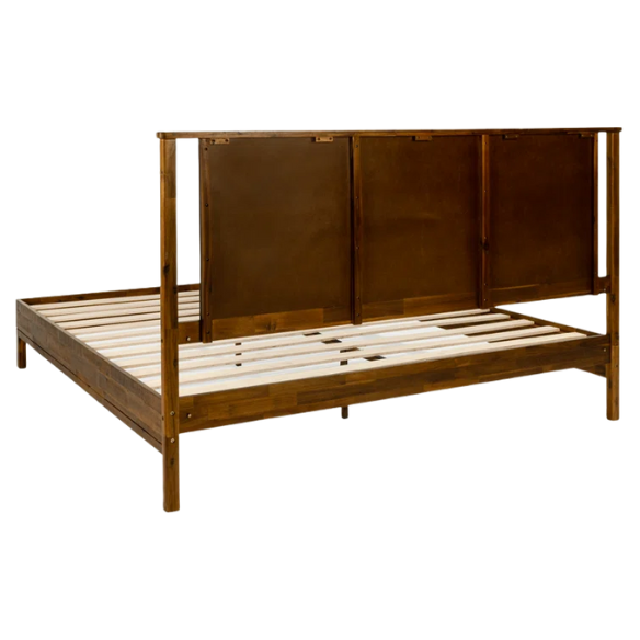 Solid Wood Platform King Size Bed with Headboard – Rustic Wood Frame with Steel Reinforcement for Ultimate Stability and Comfort