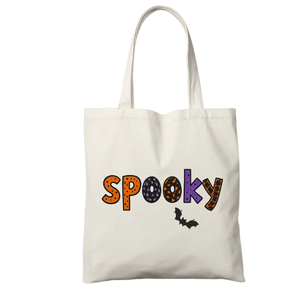 Spooky Vibes Canvas Tote Bag with Long Handles Perfect for Halloween Season