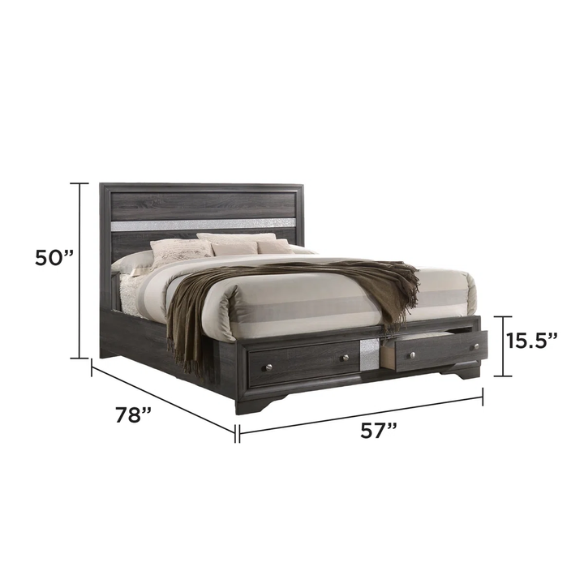 Elegant Full Size 5-Piece Bedroom Set – Featuring a Beautifully Crafted Headboard and Two Functional Storage Drawers for Added Convenience