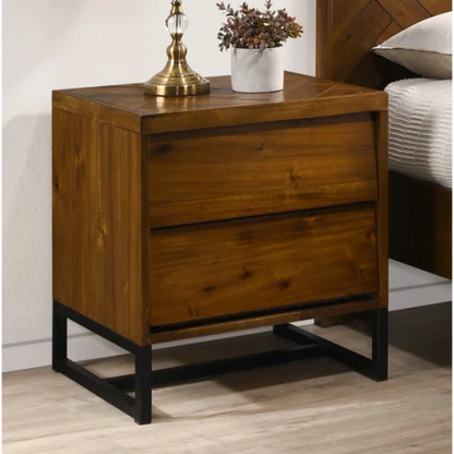 Industrial Mid-Century Modern Platform Bedroom Set with Herringbone Design Headboard – Stylish and Versatile