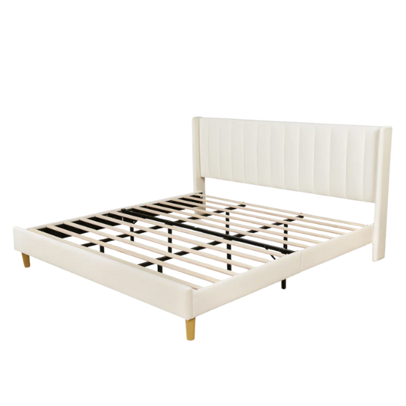 Luxury Corduroy Upholstered King Size Platform Bed Frame - Stylish Modern Wingback Design with Ultimate Comfort