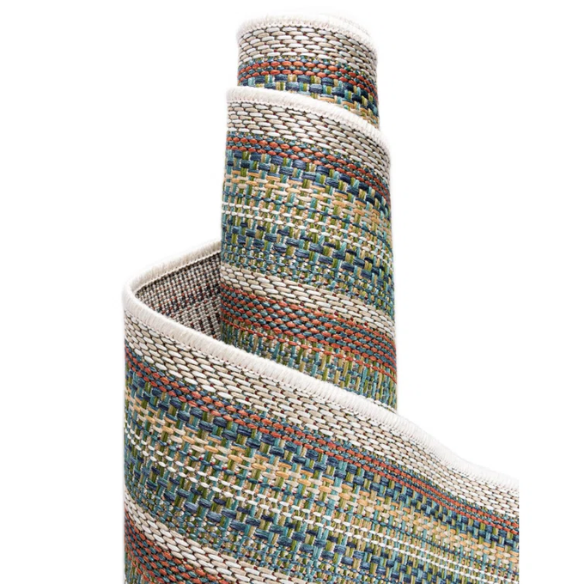 Coastal-Inspired Geometric Rug – Fade & Stain-Resistant, Green & Orange Pattern, Ideal for Indoor/Outdoor Use