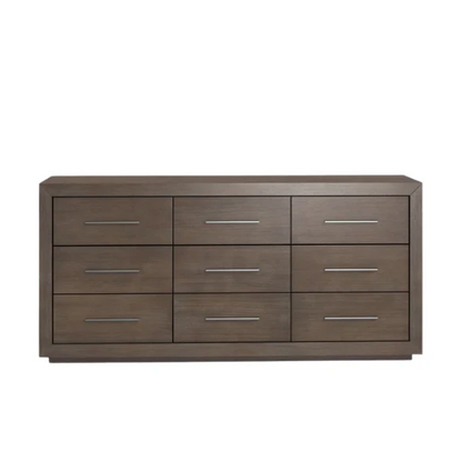 Rustic Mountain Retreat: Solid Wood Platform 4-Piece Bedroom Set – Low-Profile Bed, 9-Drawer Dresser, Nightstand, and Optional 5-Drawer Chest, Crafted from Pine Wood with Warm Finish and Natural Grain Variations for Cozy, Casual Elegance