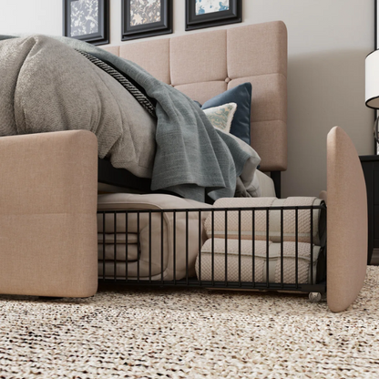 King Size Upholstered Platform Bed with Storage Drawers, Padded Headboard, and Sophisticated Button Tufting