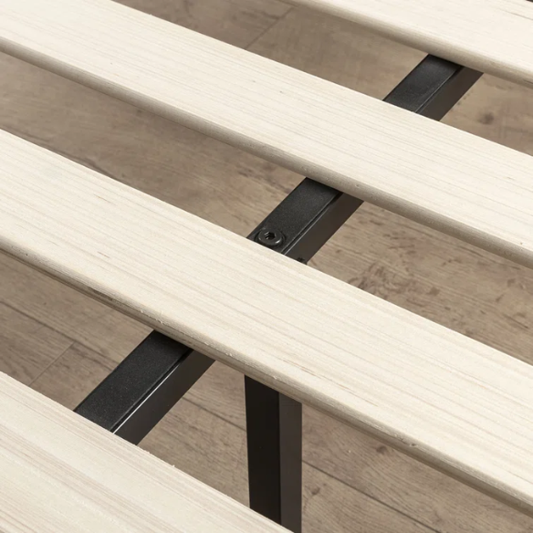 Modern Farmhouse King Size Solid Wood Platform Bed with Slat-Style Headboard and Matte Black Finish