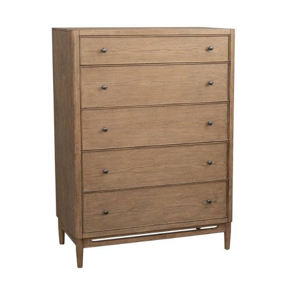 4-Piece Queen Bedroom Set with Panel Bed, 2 Nightstands, and Chest – Medium Brown Oak Finish