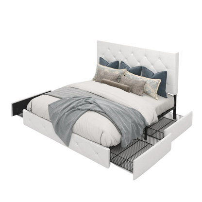 Button Tufted Upholstered Platform Storage Bed – Full Double Size with Spacious Drawers