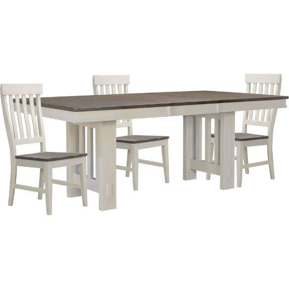7-Piece Solid Wood Dining Set - Trestle Table with Self-Storing Leaf and Comfortable Side Chairs