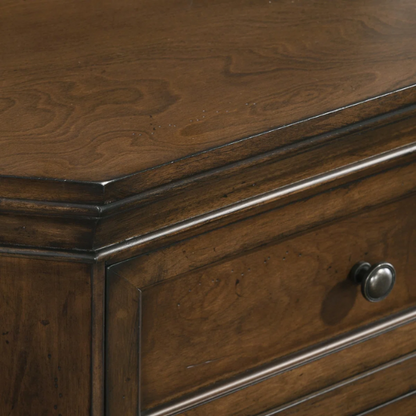 Classic Traditional Wood Queen Panel Bed with Dresser, Mirror, and Two Nightstands in Antique Walnut Finish