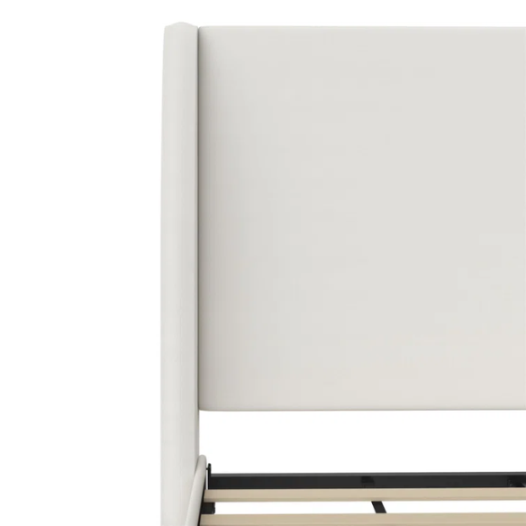 Luxurious Queen Size Upholstered Wingback Bed in Soft Linen Fabric