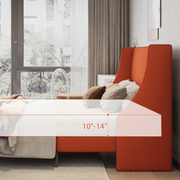 Luxurious King Size Upholstered Platform Bed with Deluxe Wingback Headboard – Soft Velvet and Linen Blend Upholstery, Sturdy Solid Wood Frame, and Modern Minimalist Design for Ultimate Comfort