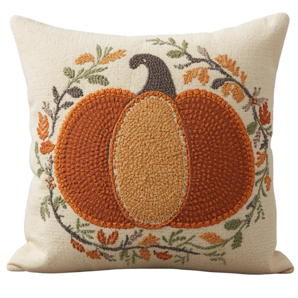 Embroidered Autumn Pumpkin Tufted Square Throw Pillow – Perfect Fall Gift