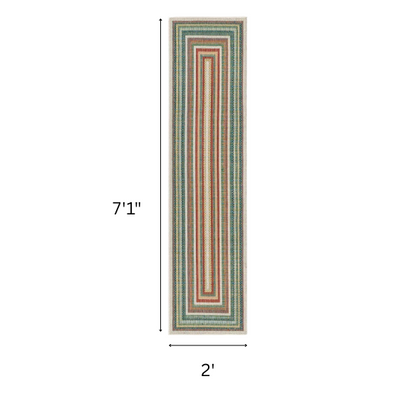 Coastal-Inspired Geometric Rug – Fade & Stain-Resistant, Green & Orange Pattern, Ideal for Indoor/Outdoor Use