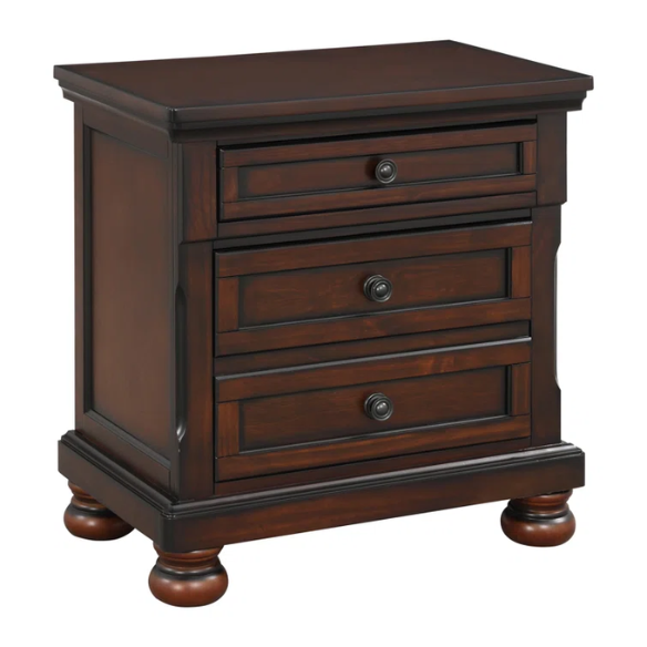 Transitional 3-Piece Queen Platform Bedroom Set with Hidden Storage – Includes Nightstand, Dresser, and Bed with Traditional Bun Feet and Rich Medium Brown Finish