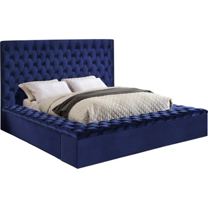 Elegant Velvet Upholstered King Size Platform Storage Bed with Tufted Headboard and Slats
