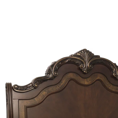 4-Piece Configurable Bedroom Set with Solid Cherry Wood Construction, Antique Walnut Veneer, Crown Molding, Carved Claw Feet, and Ample Storage - Includes Bed, Dresser, Nightstand, and Matching Mirror