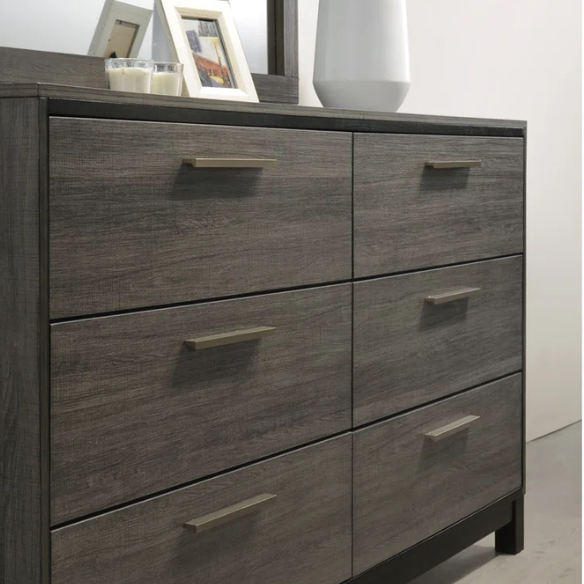 Contemporary 5-Piece Queen Bedroom Set with Solid Black and Weathered Gray Finish – Includes Bed, Dresser, Mirror, and Nightstands