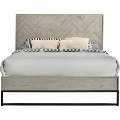 Industrial Mid-Century Modern Platform Bedroom Set with Herringbone Design Headboard – Stylish and Versatile