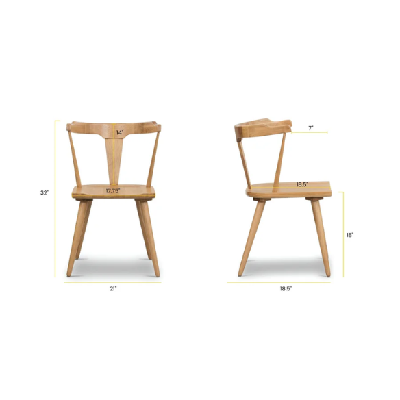 Solid Oak Dining Chair – Mid-Century Modern Splat Back, Tapered Legs, Non-Scratch Feet & Easy Assembly