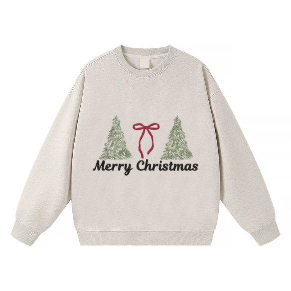 Embroidered Merry Christmas Bow & Tree Sweater