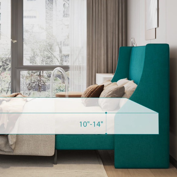 Luxurious King Size Upholstered Platform Bed with Deluxe Wingback Headboard – Soft Velvet and Linen Blend Upholstery, Sturdy Solid Wood Frame, and Modern Minimalist Design for Ultimate Comfort