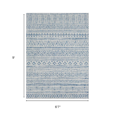 Striped Geometric Area Rug – Blue & Taupe, Durable Polypropylene, Low-Pile Design for High-Traffic Indoor/Outdoor Spaces