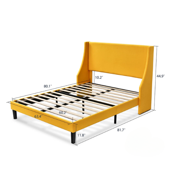 Modern Queen Size Upholstered Platform Bed with Deluxe Wingback and Linen Blend Fabric