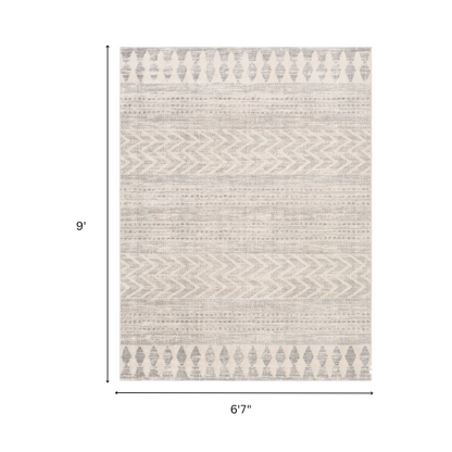 Southwestern-Inspired Geometric Rug – Gray Diamond, Chevron & Dot Patterns on Off-White, Stain-Resistant, Perfect for High-Traffic Areas