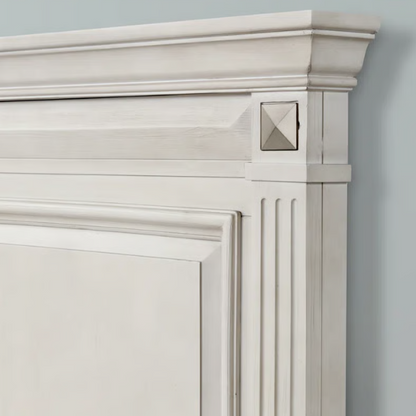 5-Piece King Bedroom Set – Solid Wood Construction with Muted Silver Accents, Fluted Pilasters, French Bracket Foot Bases, and Elegant Dovetail Drawer Detailing for Timeless Sophistication