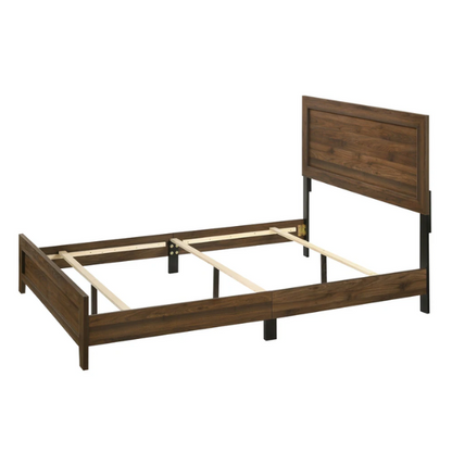 Elegant 5-Piece Cherry Brown Transitional Wood Grain Panel Bedroom Set with Timeless Style and Modern Touch